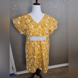 Handmade Yellow Floral Short Sleeve Sackdress 1X (6038)